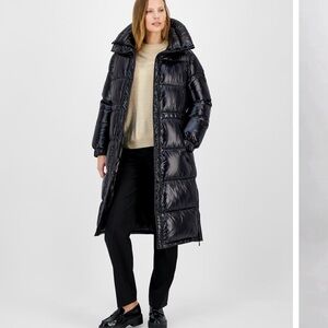 Long Black Quilted Puffer Coat - Women